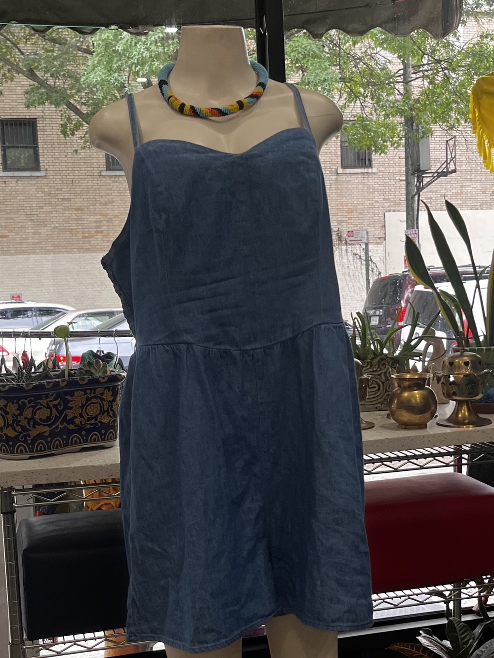 Blue Denim-Look Spaghetti Strap Shorts